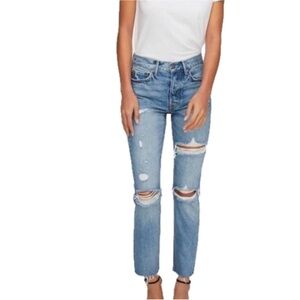 GRLFRND Karolina High Rise Straight Crop Jeans 28 Light Wash Distressed EUC